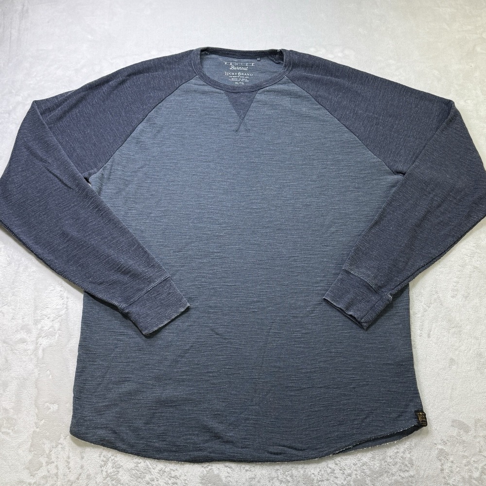 Lucky Brand Burnout Thermal Long Sleeve Shirt XL Indigo Blue Raglan